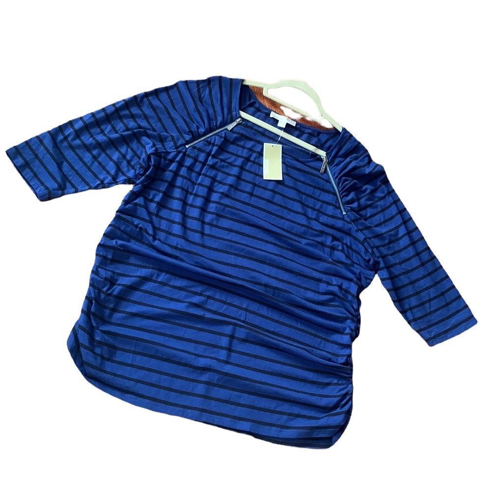 Michael Kors stripe zipper shoulder plus size top